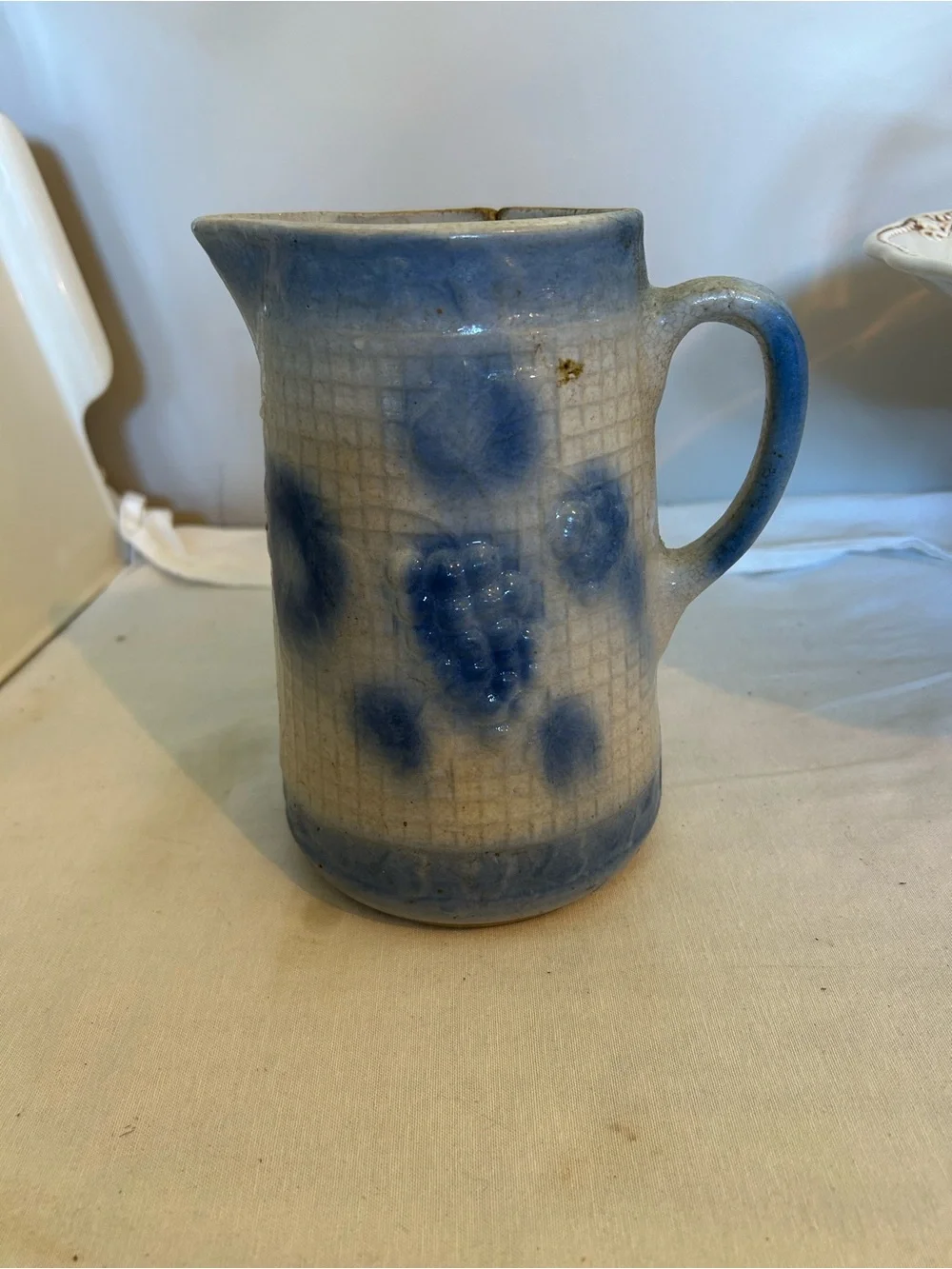 Blue Speckled stoneware figural pitcher